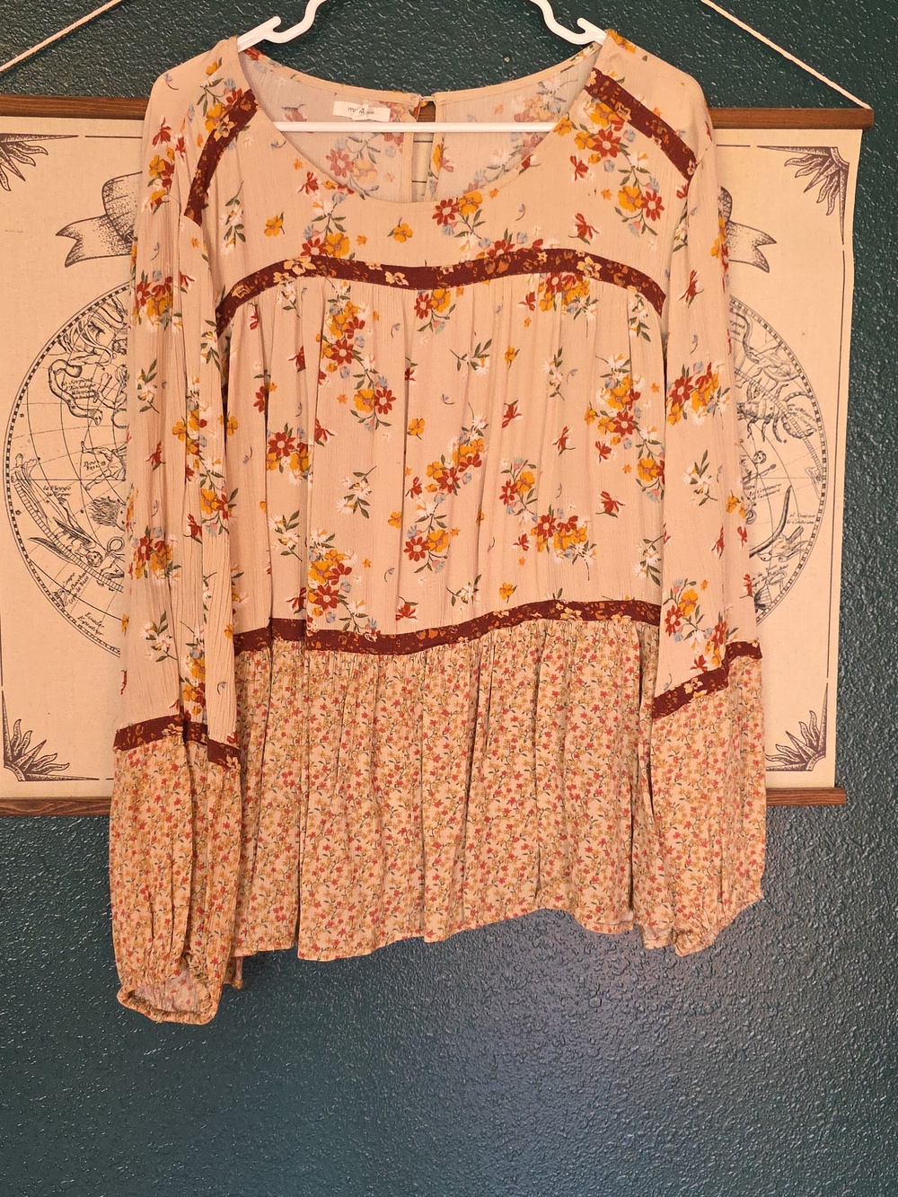Maurices Cream Floral Peasant Tunic with Rust Trim - Picture 3 of 6